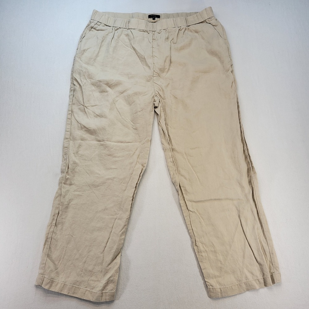 Quince European Linen Pants Women XL Driftwood Tan Wide Leg Elastic Waist
